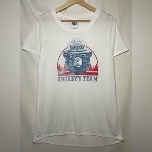 Jerry Leigh White Smokey The Bear High-Low Graphic Tee